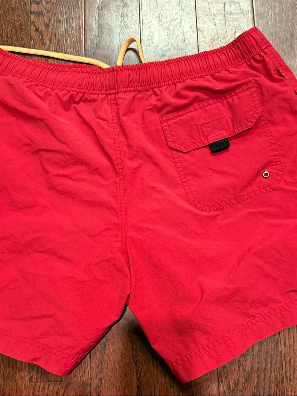 Vintage polo sport Men's Red Swim Trunks with Yellow Drawstring medium